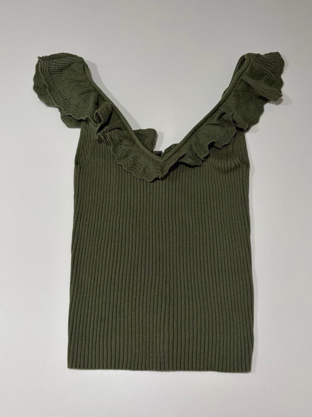 GAP Olive Green Ribbed V‑Neck Tank with Ruffle Trim - Picture 5 of 8